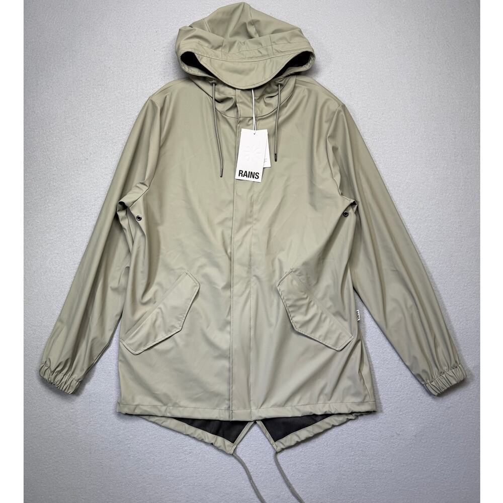 Rains Men's Essential Waterproof Hooded Full-Zip Rain Jacket - Drift small $155